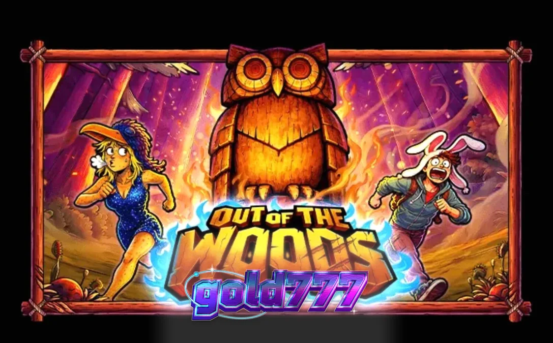 Personagens de campistas com capuzes de animais em uma floresta misteriosa no slot Out of the Woods